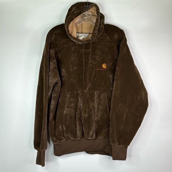 Vintage Carhartt Brown Hooded Velvet Sweatshirt Size XL 80s